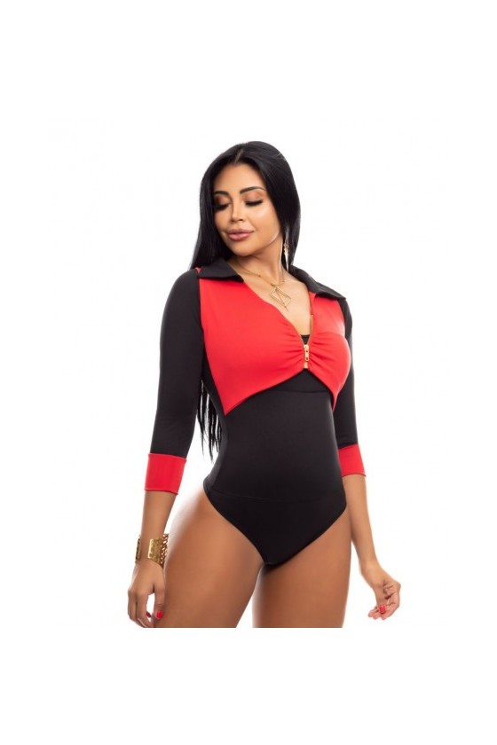 Body gainant ventre plat, noir- rouge