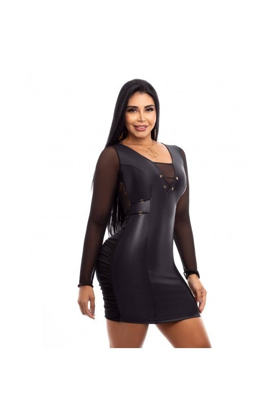 Robe courte noir, manches transparentes
