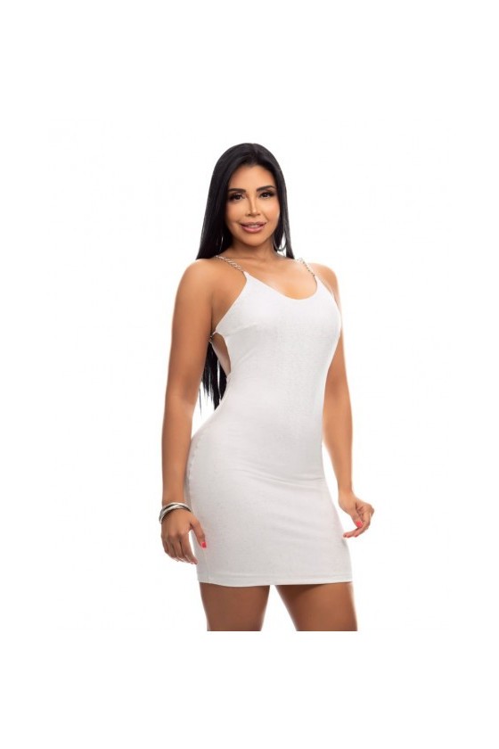 Robe courte beige, avec des chaines au dos
